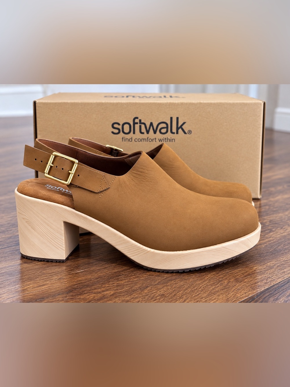 SoftWalk Fairbanks Tan Nubuck Clogs Slingback Shoes Size 7M NIB